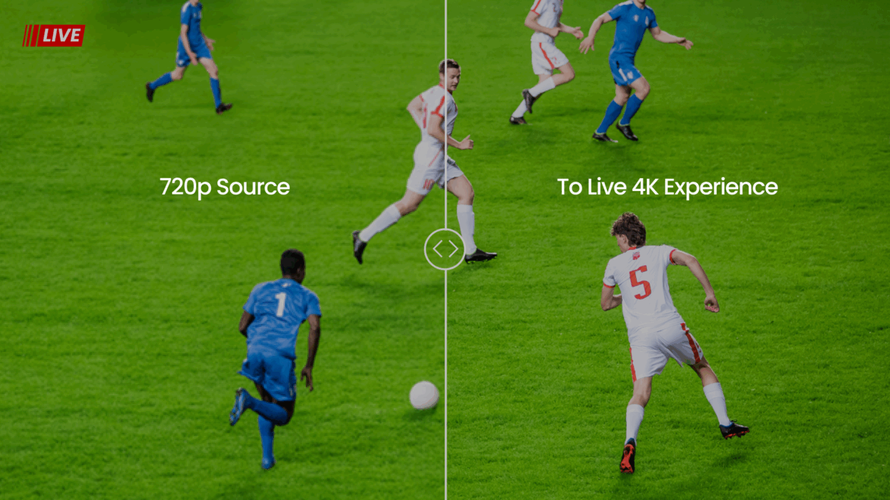 Illustration of AI quality enhancement from 720p source to 4K