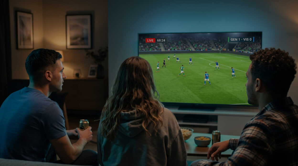 Illustration of viewers watching football game at home